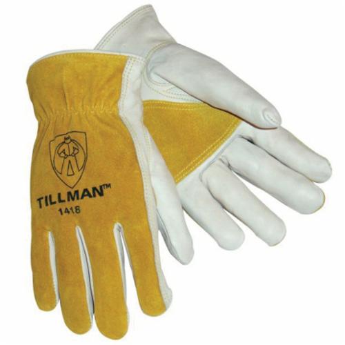 Tillman™ 1418 Premium Grade General Purpose Gloves, Drivers, Grain Cowhide Leather Palm, Split Cowhide Leather, Bourbon/Pearl, Unlined Lining, Keystone Thumb