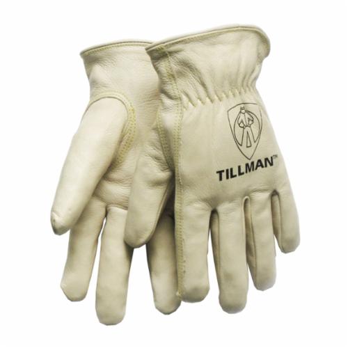 Tillman™ 1424 Premium Grade General Purpose Gloves, Drivers, Grain Cowhide Leather, Pearl, Rolled Cuff, Unlined Lining, Gunn Cut/Keystone Thumb