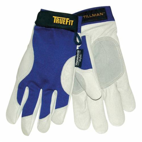 Tillman™ TrueFit™ 1485L Premium Grade General Purpose Gloves, Work, L, Grain Pigskin Leather Palm, Grain Pigskin Leather, Blue/Gray, Elastic Cuff, Uncoated Coating, Resists: Moisture, 3M™ Thinsulate™ Lining, Reinforced Thumb