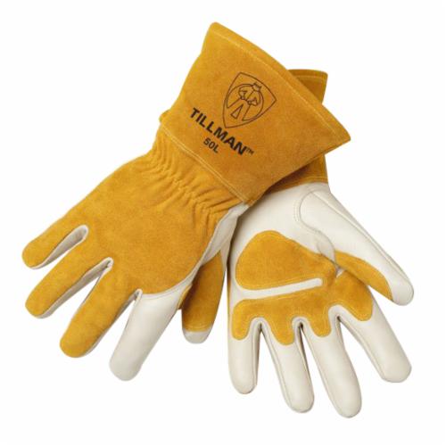 Tillman™ 50 Series Premium Grade MIG Welding Gloves, Split Cowhide Leather Back/Kevlar® Stitching/Split Cowhide Leather Cuff, Pearl, Fleece, Gauntlet Cuff, 14 in L