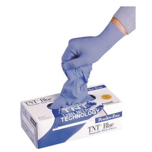 TouchNTuff® 565718 92-675 Disposable Gloves, L/SZ 8.5 to 9, Nitrile, Blue, 9-1/2 in L, Non-Powdered, 5 mil THK, Application Type: Food Grade, Ambidextrous Hand