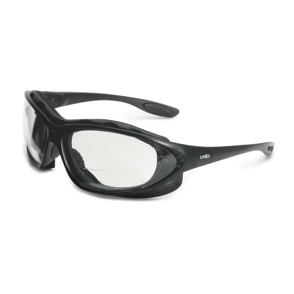 Uvex® by Honeywell S0662X Seismic® Bi-Focal Lens Reader Protective Eyewear With Reading Magnifier, 2 Diopter, Clear Lens, Black, Polycarbonate Frame, Yes % UV Protection, ANSI Z87+, CSA Z94.3