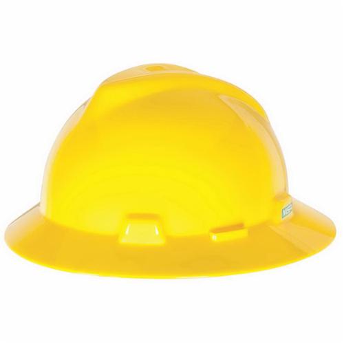 MSA V-Gard® 475366 Full Brim Hard Hat, SZ 6-1/2 to 8 Fits Mini Hat, Polyethylene, 4-Point Fas-Trac® III Suspension, ANSI Electrical Class Rating: Class E, ANSI Impact Rating: Type I, Ratchet Adjustment