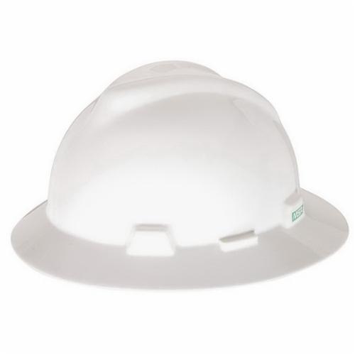 MSA V-Gard® 475369 Full Brim Hard Hat, SZ 6-1/2 to 8 Fits Mini Hat, Polyethylene, 4-Point Fas-Trac® III Suspension, ANSI Electrical Class Rating: Class E, ANSI Impact Rating: Type I, Ratchet Adjustment