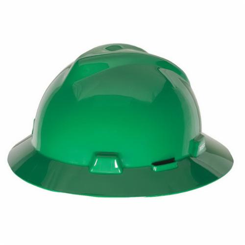 MSA V-Gard® 475370 Full Brim Hard Hat, SZ 6-1/2 to 8 Fits Mini Hat, Polyethylene, 4-Point Suspension, ANSI Electrical Class Rating: Class E, ANSI Impact Rating: Type I, Ratchet Adjustment