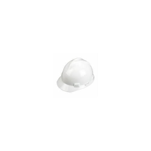 MSA V-Gard® 477482 Front Brim Hard Hat, 7 Fits Mini Hat, 8-1/2 Fits Max Hat, Polyethylene, 4-Point Fas-Trac® III Suspension, ANSI Electrical Class Rating: Class E, ANSI Impact Rating: Type I, Ratchet Adjustment