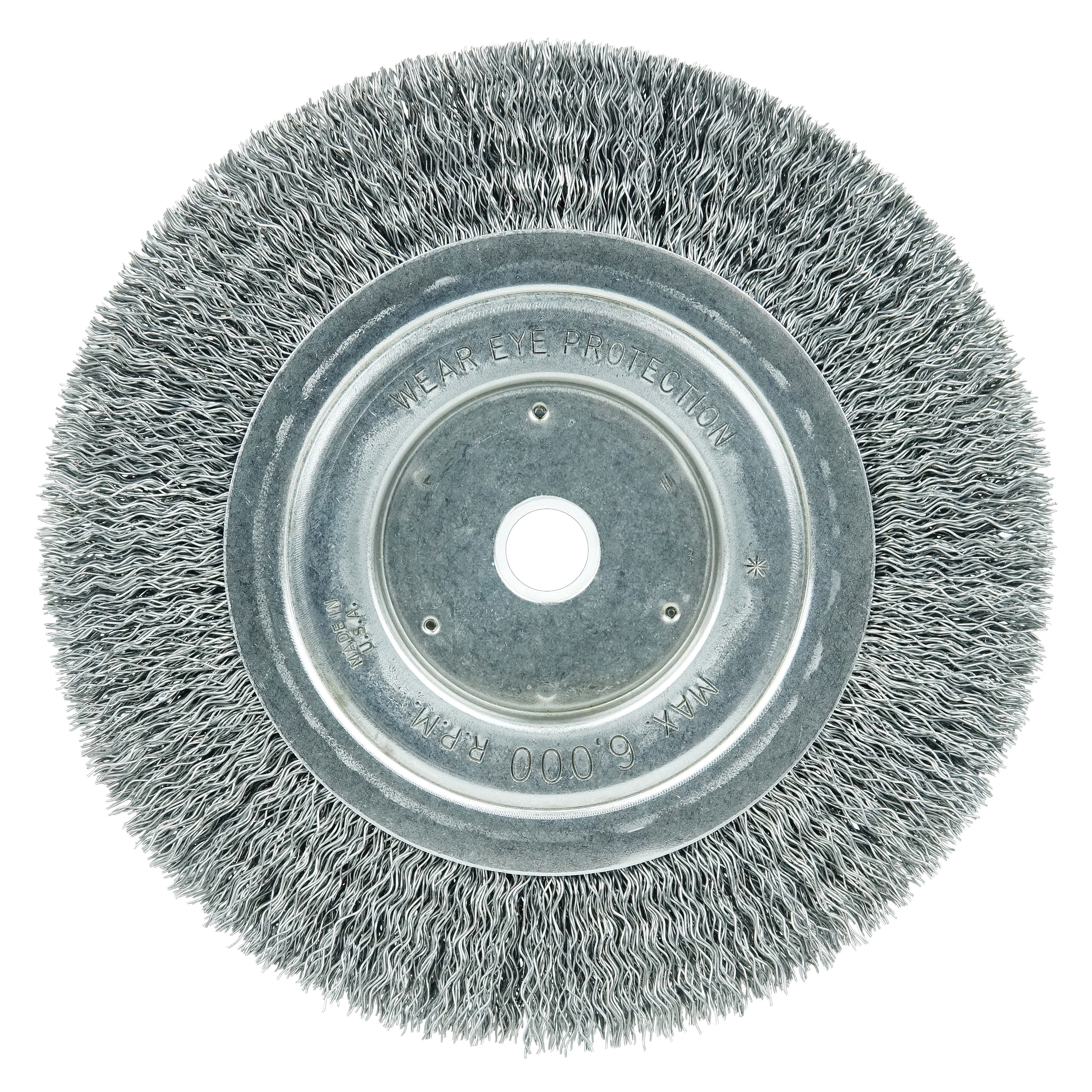 Vortec Pro® 02325 Medium Face Wheel Brush, 6 in Dia Brush, 5/8 in W Face, 0.014 in Dia Filament/Wire Crimped Filament/Wire, 1/2 to 5/8 in Arbor Hole
