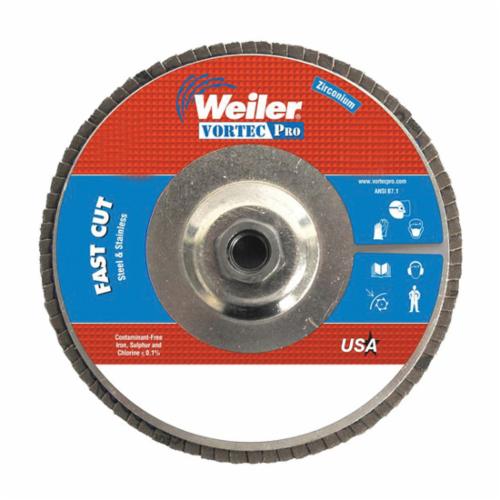 Vortec Pro® Wolverine™ 31364 Fast Cut Coated Abrasive Flap Disc, 7 in Dia Disc, 7/8 in Center Hole, 80 Grit, Medium Grade, Zirconia Alumina Abrasive, Type 29/Angled Disc