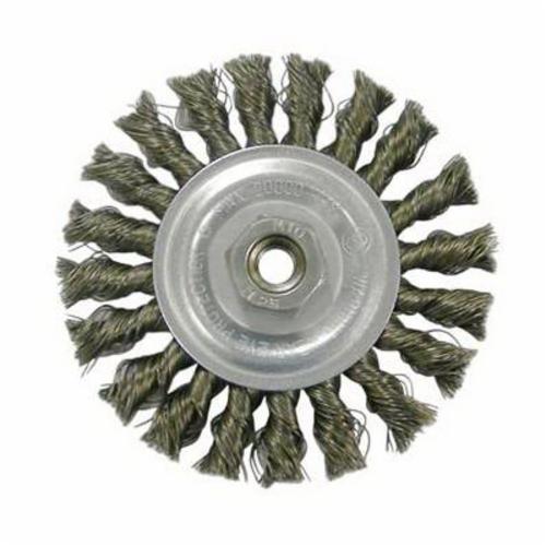 Vortec Pro® 36255 Medium Face Wheel Brush With Nut, 4 in Dia Brush, 0.02 in Dia Cable Twist Knot Filament/Wire, 5/8-11 Arbor Hole