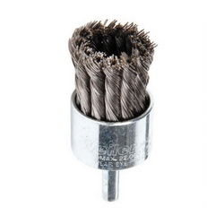 Weiler® 10027 Stem Mount End Brush, 1-1/8 in Dia Brush, Knot, 0.014 in Dia Filament/Wire, Steel Fill, 7/8 in L Trim