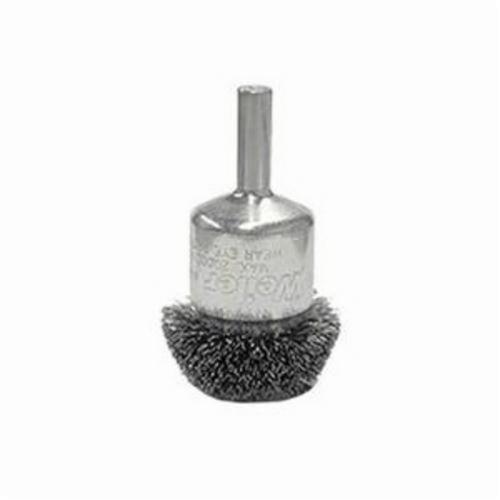 Weiler® 10038 Circular Flared Stem Mount End Brush, 1-1/2 in Dia Brush, Crimped, 0.02 in Dia Filament/Wire, Steel Fill, 7/8 in L Trim