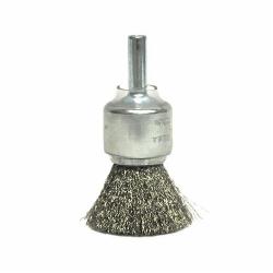 Weiler® 11014 Stem Mount End Brush, 3/4 in Dia Brush, Crimped, 0.0104 in Dia Filament/Wire, Stainless Steel Fill, 7/8 in L Trim
