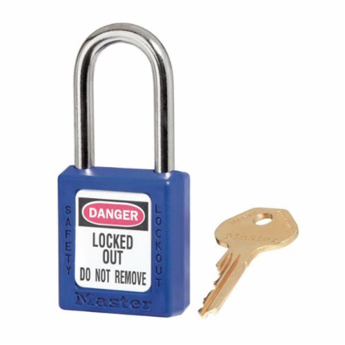 Master Lock® 410BLU Zenex™ 410 Lockout Padlock, Different Key, Blue, Thermoplastic Body, 1/4 in Dia x 1-1/2 in H x 25/32 in W Steel Shackle, 1-3/4 in L Body