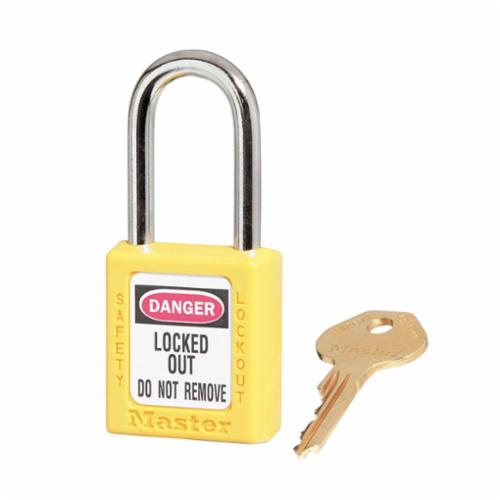 Master Lock® 410YLW Zenex™ 410 Lockout Padlock, Different Key, Yellow, Thermoplastic Body, 1/4 in Dia x 1-1/2 in H x 25/32 in W Steel Shackle, 1-3/4 in L Body
