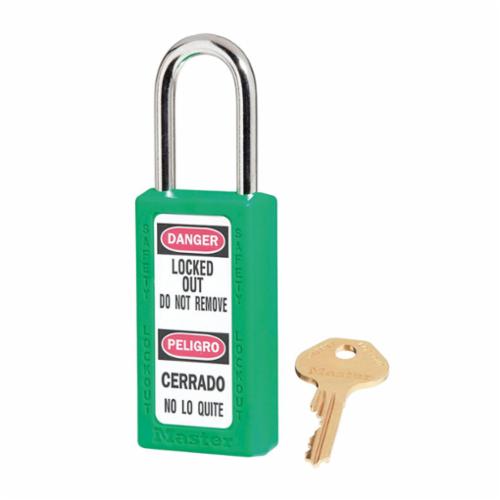 Master Lock® 411GRN Zenex™ 411 Lockout Padlock, Different Key, Green, Thermoplastic Body, 1/4 in Dia x 1-1/2 in H x 25/32 in W Hardened Steel Shackle, 3 in L Body